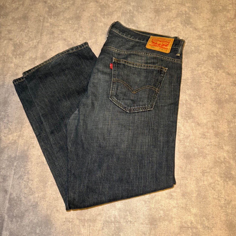 Levis 569 Loose Straight Fit Jeans Mens 36x32 Dark Wash Denim Blue